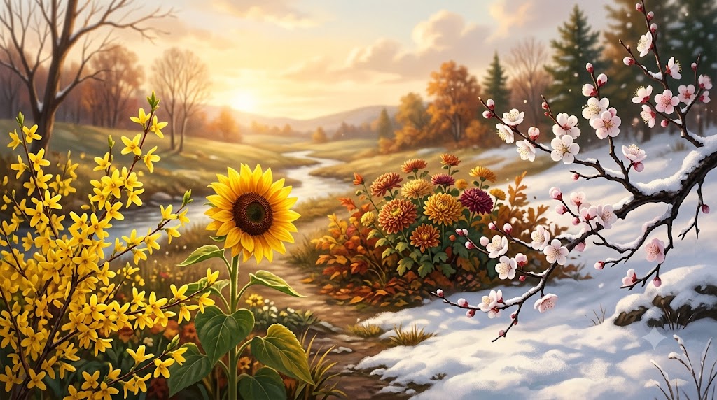 Flowers 가 모두 봄에 피는 것은 아님을 보여주는 인포그래픽
