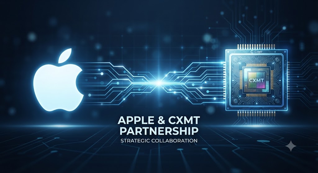 Apple이 중국 CXMT와 D램에 대한 품질 및 성능 테스트에 착수한다는 소식을 보여주는 인포그래픽