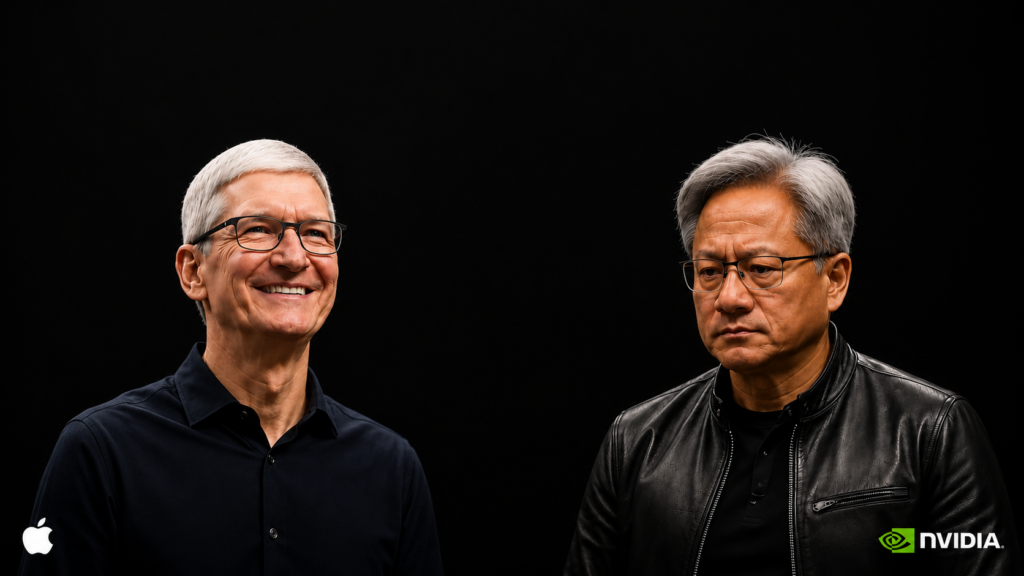 Apple이 Nvidia를 제치고 다시 시총 1위를 탈환한 것을 보여주는 인포그래픽
