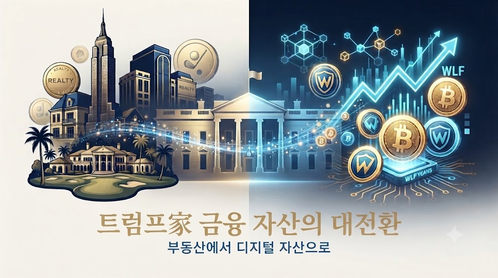 Trump가의 금융 자산이 부동산에서 디지털 자산으로 대전환 되고 있음을 보여주는 인포그래픽 차트