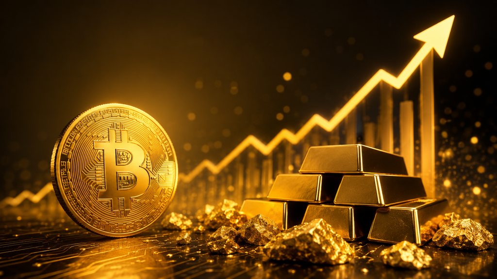 Bitcoin과 Gold가 동시에 상승하는 것을 보여주는 인포그래픽
 