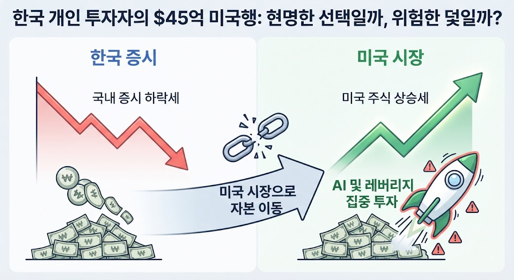 Korean Retail Investors의 45억 달러 미국행을 보여주는 인포그래픽
